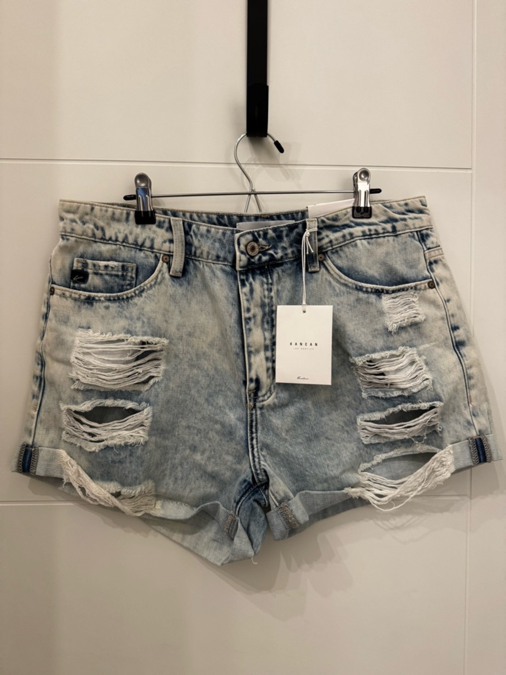 KanCan Light Blue Distressed High-Rise Jean Shorts